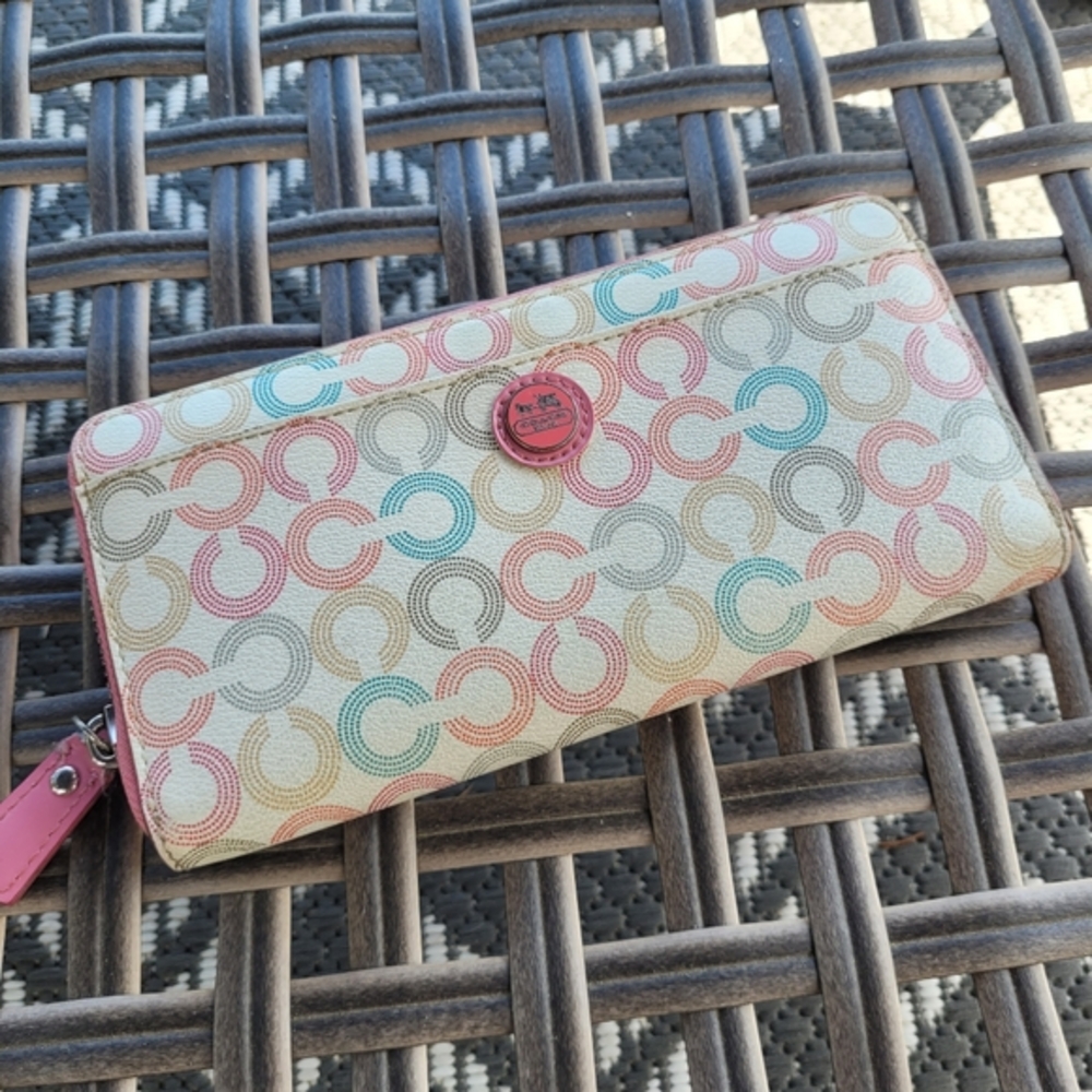 Coach Wallet Womens Waverley Leather Continental Zip Around Colorful C S…